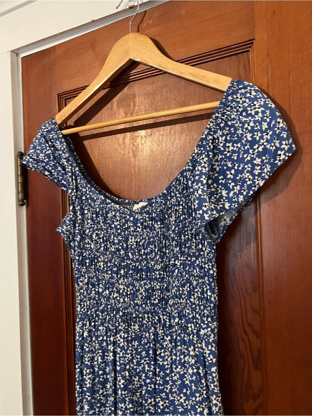 Millibon Blue Floral Wide Leg Jumpsuit Romper Size Medium Boho Smocked Bodice - Picture 3 of 8